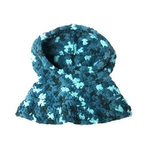 Blue Thick Knit Balaclava-Style Hood with Neck Coverage Handmade Warmth Colorful